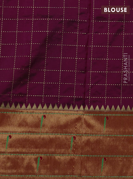 Pure paithani silk saree dark magenta pink and red with allover zari checks & buttas and long zari woven muniya butta border