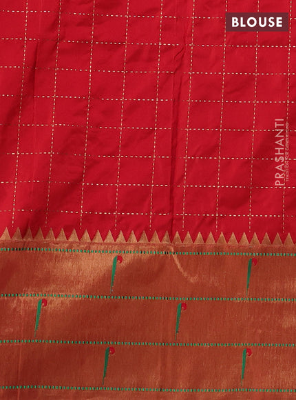 Pure paithani silk saree red with allover zari checks & buttas and long zari woven muniya butta border