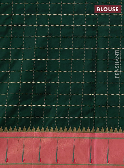Pure paithani silk saree green and pink with allover zari checks & buttas and long zari woven muniya butta border