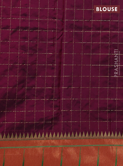 Pure paithani silk saree dark magenta pink and red with allover zari checks & buttas and long zari woven muniya butta border