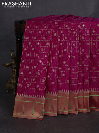 Pure paithani silk saree pink and red with allover zari checks & buttas and long zari woven muniya butta border