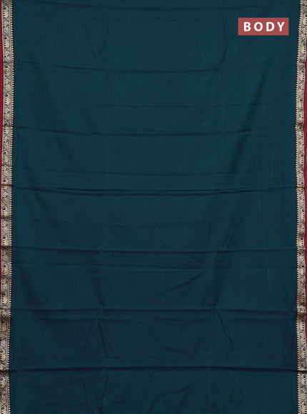 Narayanpet cotton saree dual shade of greenish blue and maroon with plain body and thread woven border