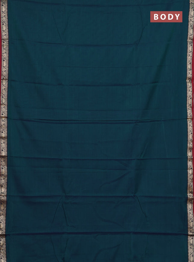 Narayanpet cotton saree dual shade of greenish blue and maroon with plain body and thread woven border