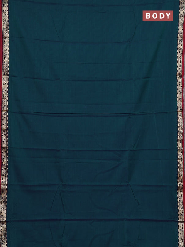 Narayanpet cotton saree dual shade of greenish blue and maroon with plain body and thread woven border