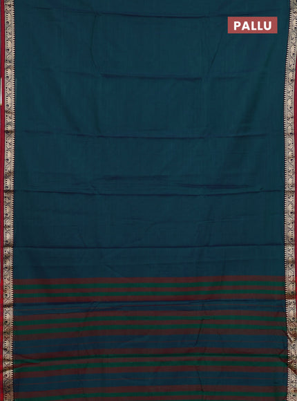 Narayanpet cotton saree dual shade of greenish blue and maroon with plain body and thread woven border