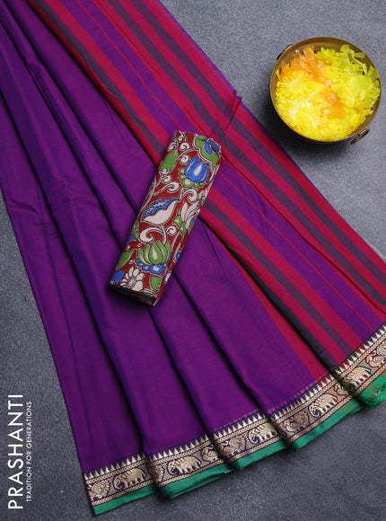 Narayanpet cotton saree purple and maroon with plain body and thread woven border