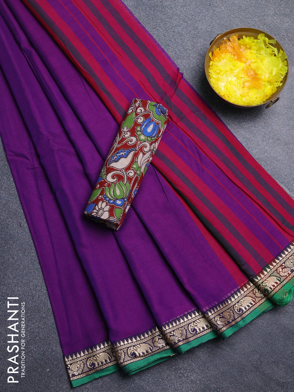 Narayanpet cotton saree purple and maroon with plain body and thread woven border