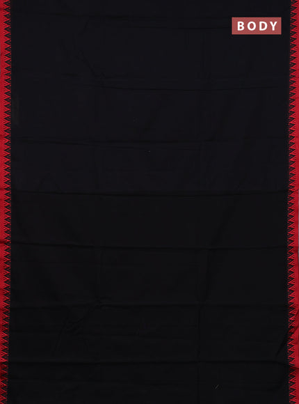 Narayanpet cotton saree black and beige with plain body and thread woven border