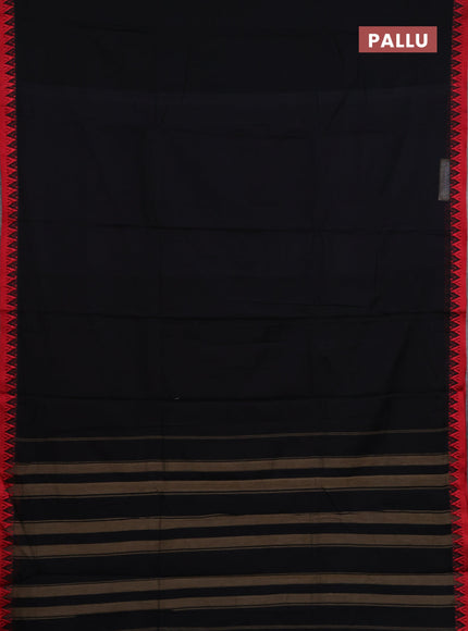 Narayanpet cotton saree black and beige with plain body and thread woven border