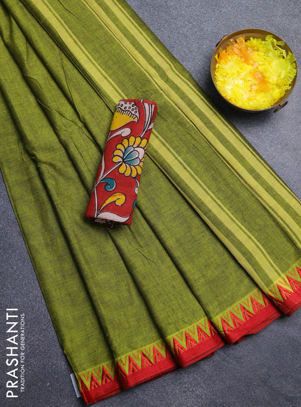 Narayanpet cotton saree light green and maroon with plain body and thread woven border