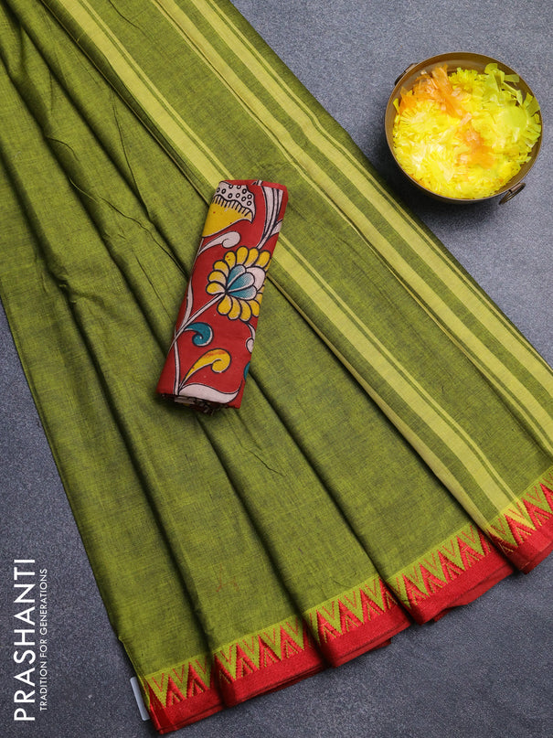 Narayanpet cotton saree light green and maroon with plain body and thread woven border