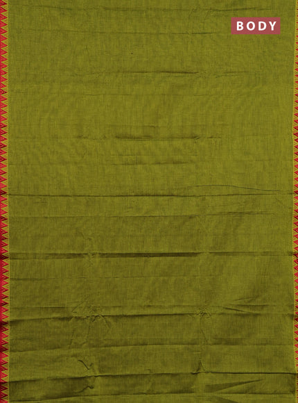 Narayanpet cotton saree light green and maroon with plain body and thread woven border