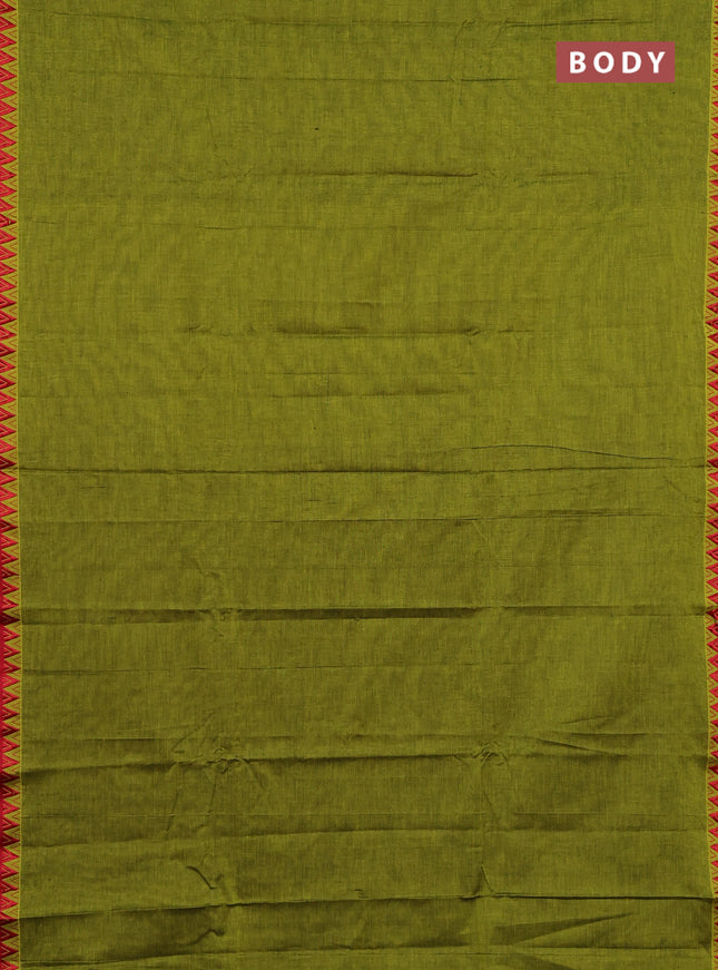Narayanpet cotton saree light green and maroon with plain body and thread woven border