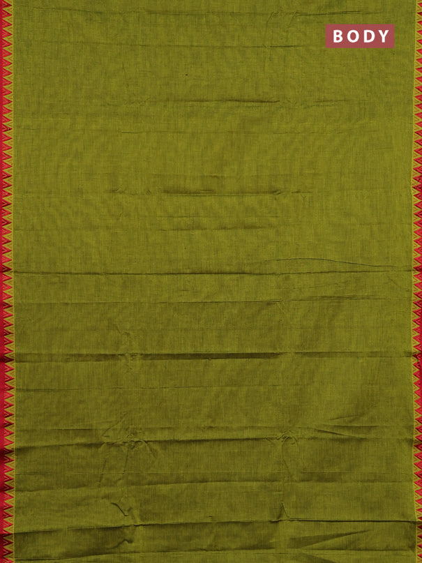 Narayanpet cotton saree light green and maroon with plain body and thread woven border