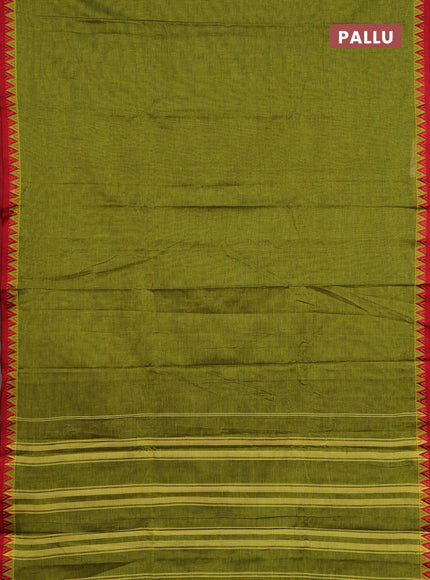 Narayanpet cotton saree light green and maroon with plain body and thread woven border