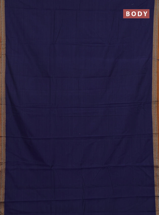 Narayanpet cotton saree blue and yellow with plain body and thread woven border
