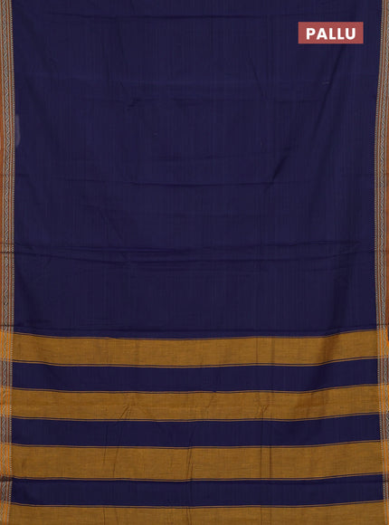 Narayanpet cotton saree blue and yellow with plain body and thread woven border