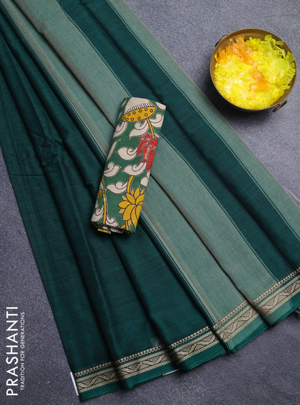 Narayanpet cotton saree dark green and green with plain body and thread woven border