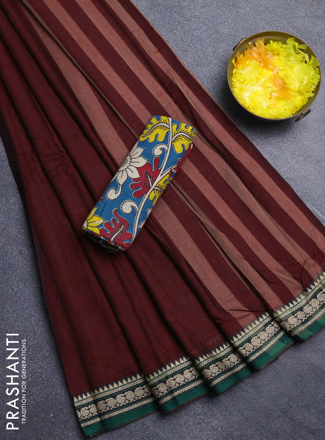Narayanpet cotton saree maroon green and peacock green with plain body and thread woven border