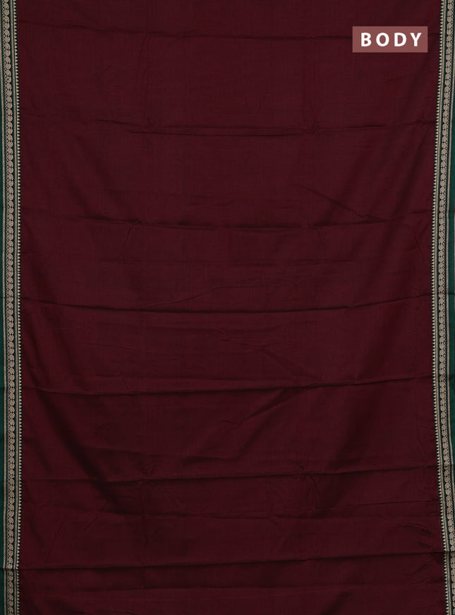 Narayanpet cotton saree maroon green and peacock green with plain body and thread woven border
