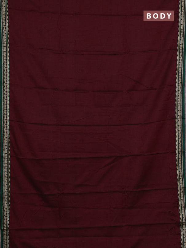Narayanpet cotton saree maroon green and peacock green with plain body and thread woven border
