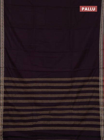 Narayanpet cotton saree wine shade and maroon with plain body and thread woven border