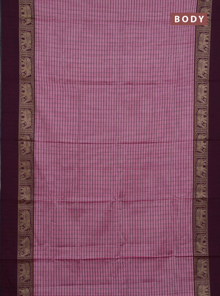 Narayanpet cotton saree light pink and wine shade pink with allover checked pattern and elephant thread woven simple border