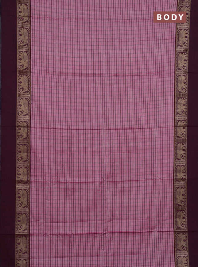 Narayanpet cotton saree light pink and wine shade pink with allover checked pattern and elephant thread woven simple border