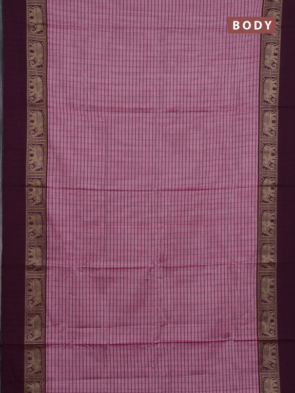 Narayanpet cotton saree light pink and wine shade pink with allover checked pattern and elephant thread woven simple border