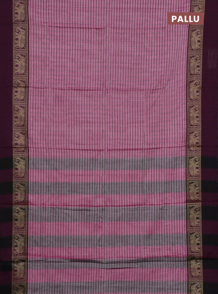 Narayanpet cotton saree light pink and wine shade pink with allover checked pattern and elephant thread woven simple border