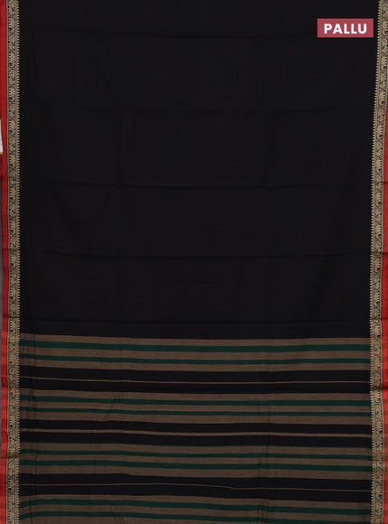 Narayanpet cotton saree black and deep maroon with plain body and temple design thread woven border