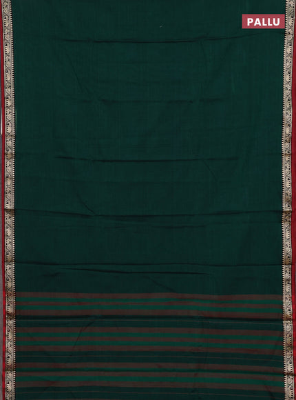 Narayanpet cotton saree green and mustard yellow with plain body and temple design thread woven border