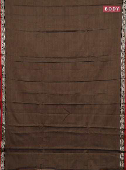 Narayanpet cotton saree chikku shade and maroon with plain body and temple design thread woven border
