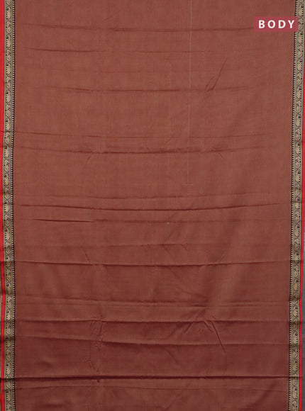 Narayanpet cotton saree brown and yellow with plain body and temple design thread woven border