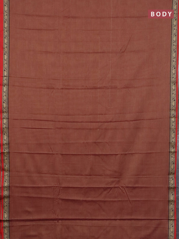 Narayanpet cotton saree brown and yellow with plain body and temple design thread woven border
