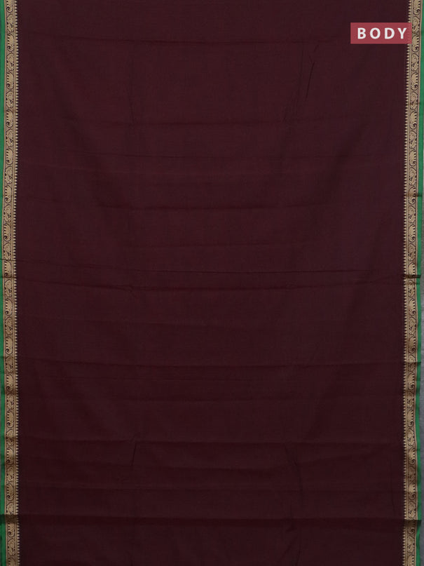 Narayanpet cotton saree deep wine and beige with plain body and temple design thread woven border