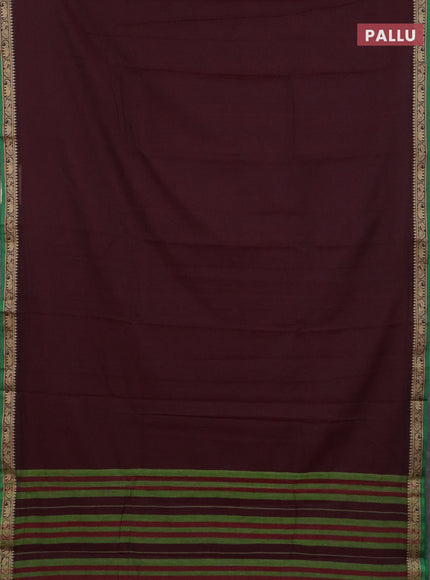 Narayanpet cotton saree deep wine and beige with plain body and temple design thread woven border