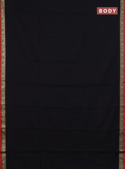 Narayanpet cotton saree black and beige with plain body and temple design thread woven border