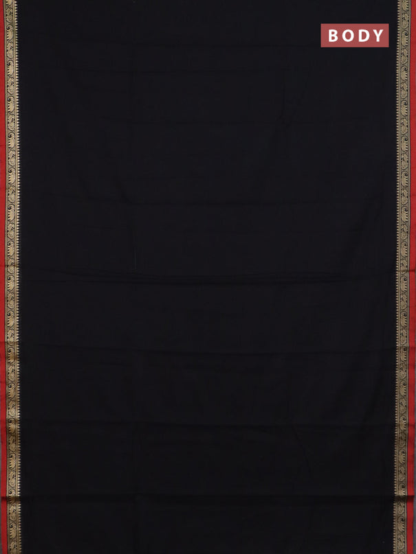 Narayanpet cotton saree black and beige with plain body and temple design thread woven border