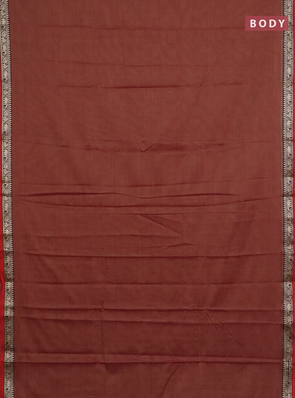Narayanpet cotton saree pastel maroon and coffee brown with plain body and temple design thread woven border