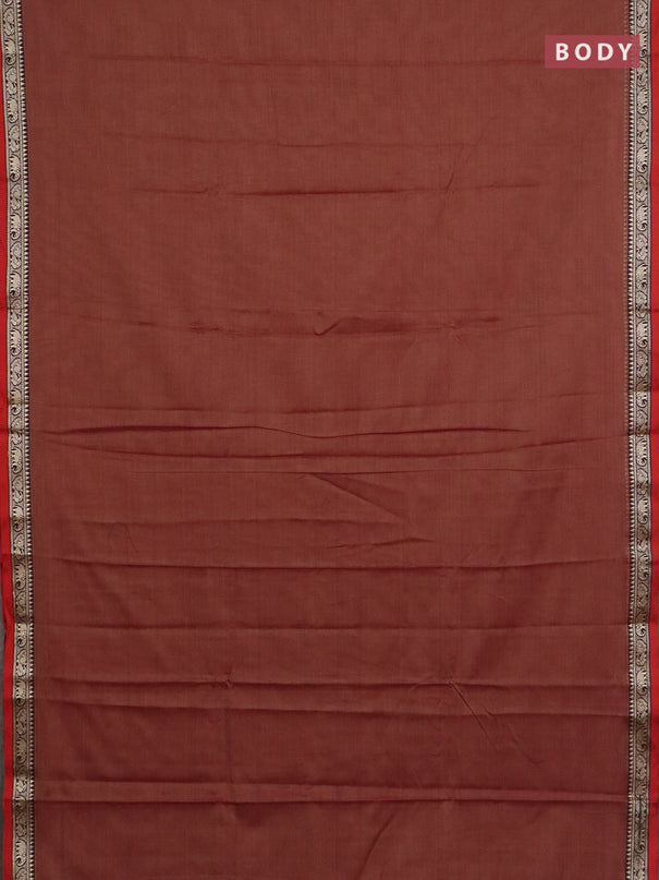 Narayanpet cotton saree pastel maroon and coffee brown with plain body and temple design thread woven border