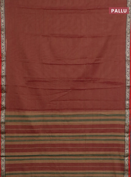 Narayanpet cotton saree pastel maroon and coffee brown with plain body and temple design thread woven border