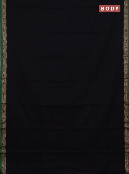 Narayanpet cotton saree black and yellow with plain body and temple design thread woven border