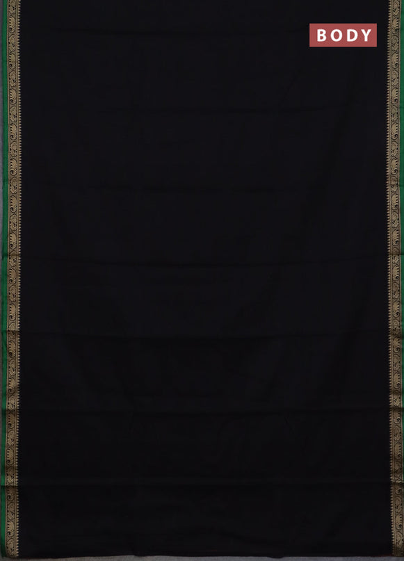 Narayanpet cotton saree black and yellow with plain body and temple design thread woven border