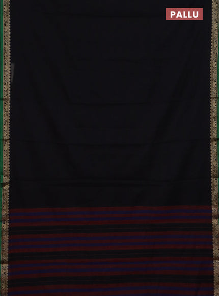 Narayanpet cotton saree black and yellow with plain body and temple design thread woven border