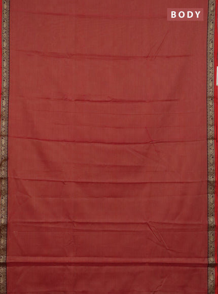 Narayanpet cotton saree pastel maroon and beige with plain body and temple design thread woven border