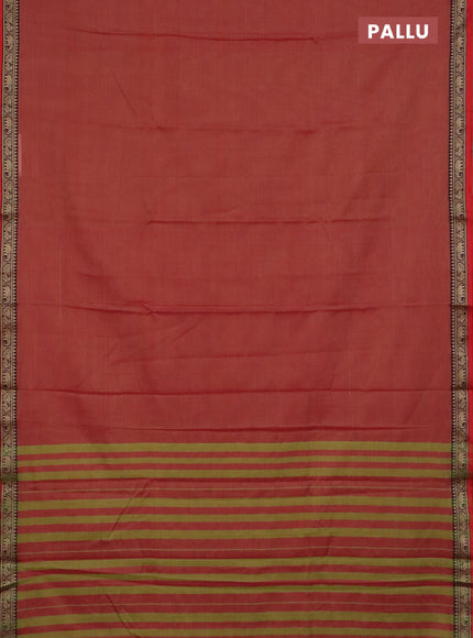 Narayanpet cotton saree pastel maroon and beige with plain body and temple design thread woven border