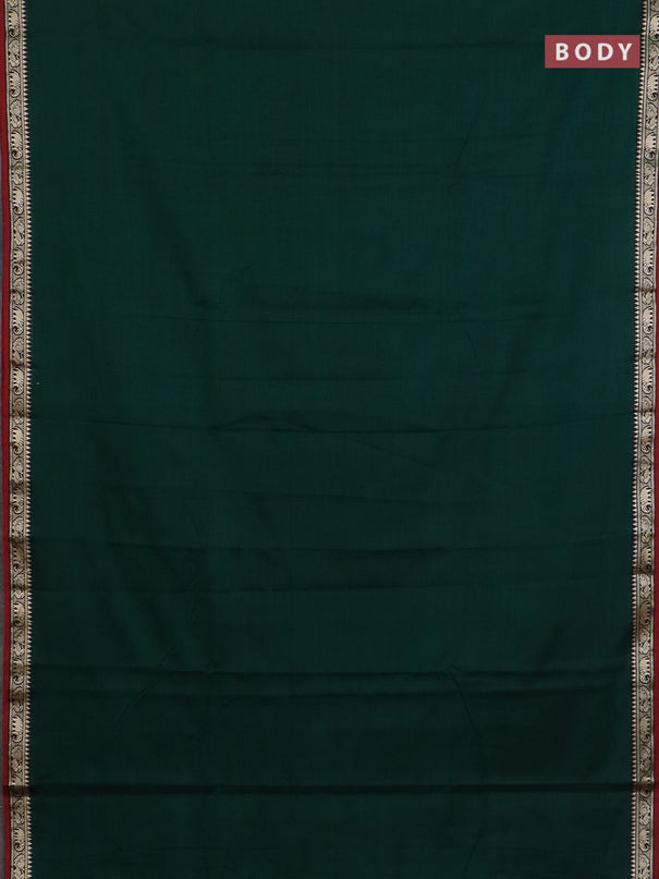 Narayanpet cotton saree bottle green and maroon with plain body and temple design thread woven border