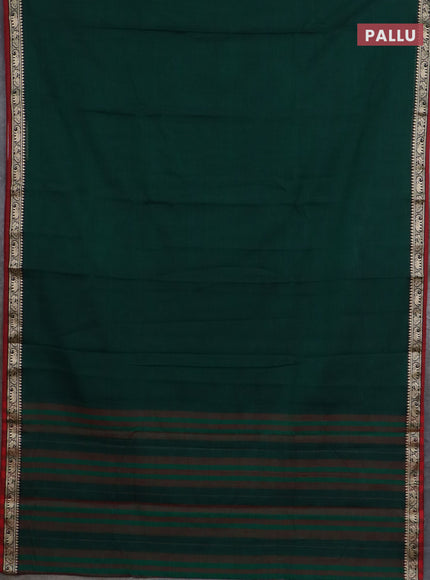 Narayanpet cotton saree bottle green and maroon with plain body and temple design thread woven border