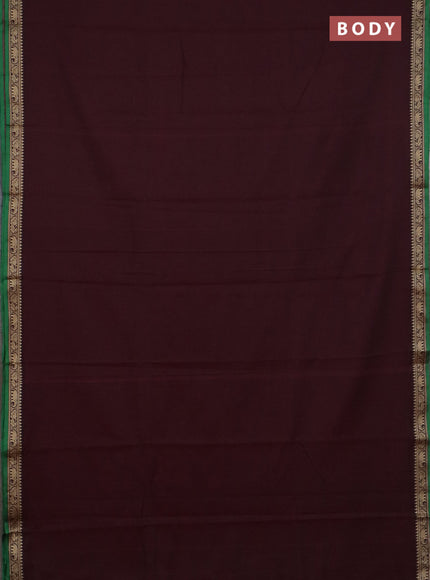 Narayanpet cotton saree wine shade and beige with plain body and temple design thread woven border